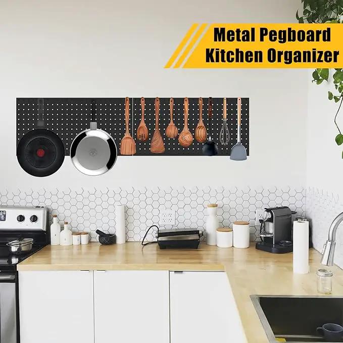 6 Pcs Metal Pegboard Panels, Heavy Duty Peg Boards for Garage and Garden Tool Storage, Includes Drywall Anchors and Screws Kits, Black by GreenHaven Gardens