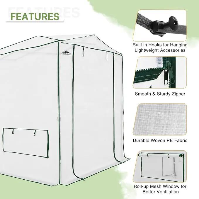 EAGLE PEAK 8x6 Portable Walk-in Greenhouse, Pop-up Indoor Outdoor Garden Green House, Zippered Doors and Windows, Heavy Duty Woven PE Top, White by GreenHaven Gardens