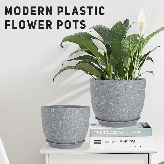 Plant Pots 10/9/8/7.5/7 inch Flower Pots with Multi Mesh Drainage Holes, Planters for Indoor Outdoor Garden Plants and Flowers. (Gray) by GreenHaven Gardens