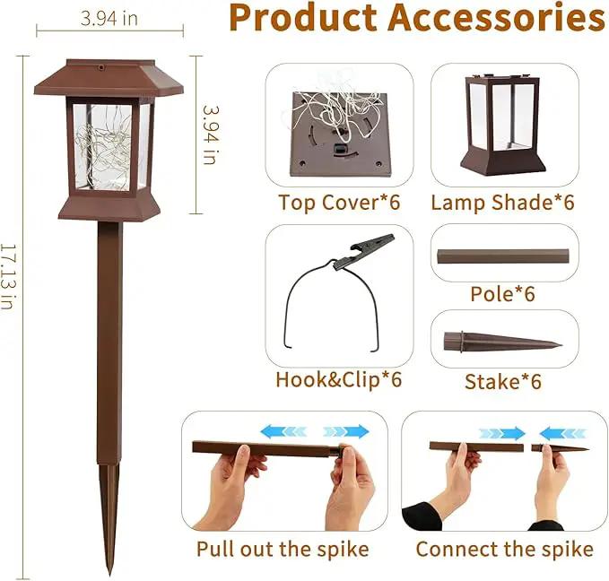 Solar Pathway Lights Outdoor Waterproof IP65, Solar Lights Outdoor with Hook 6PK, Upgraded 1000mAH Battery, Up to 12Hrs, Auto On/Off, Garden Lights Decor for Yard, Driveway, Walkway (LED) by GreenHaven Gardens