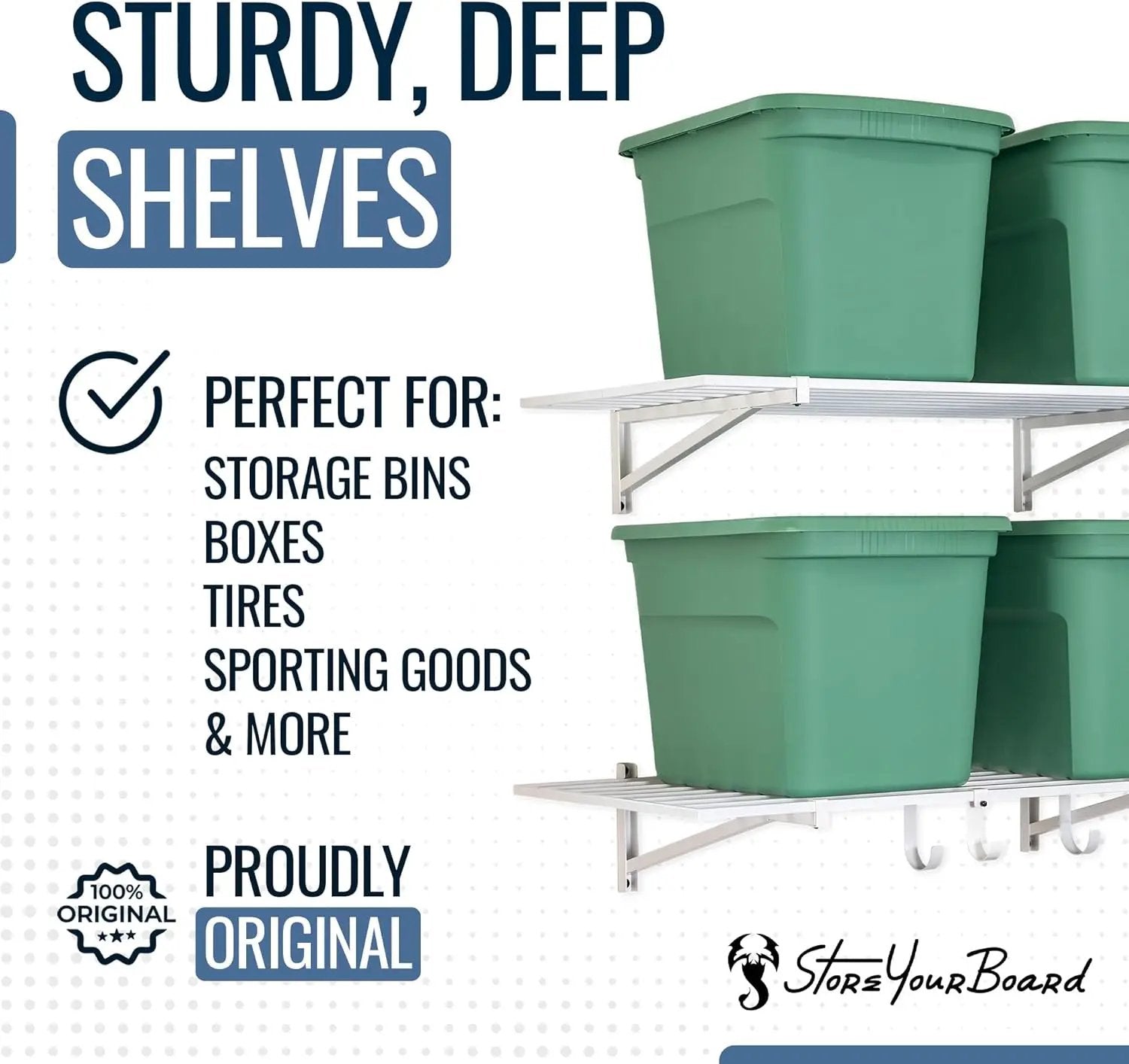 StoreYourBoard 2-Pack Heavy Duty Wall Shelves – Wall-Mounted Garage Storage Shelving and Organization for Sheds, Closets, or Utility Rooms – Holds 200 lbs, 2ft x 4ft, White by GreenHaven Gardens