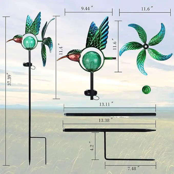 Solar Lights Outdoor Garden Hummingbird Solar Garden Stakes Light Decorative Wind Spinner Pathway Light for Yard Decor Green by GreenHaven Gardens