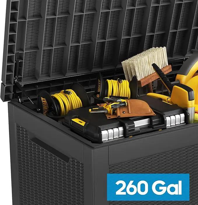 Extra-Large 320 Gallon Outdoor Storage Bin - Waterproof Resin Deck Box for Pool, Patio & Garden, Lockable Outdoor Deck Box for Cushions & Tools, UV-Resistant, Jet Black by GreenHaven Gardens