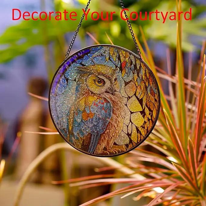 Hanging Stained Glass for Windows,20cm/7.87inch Owl Suncatcher Stained Glass Garden Hangings Ornaments Mother's Day Valentine's Day Halloween Fall Christmas Decor for Home (B Style) by GreenHaven Gardens
