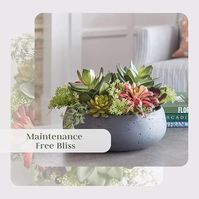 Faux Succulent Arrangement, Premium Artificial Indoor Plant Enhances Interior Design, Display on Any Surface in Your Home Adding an Inviting Touch of Nature, Grey Planter Pot Included by GreenHaven Gardens