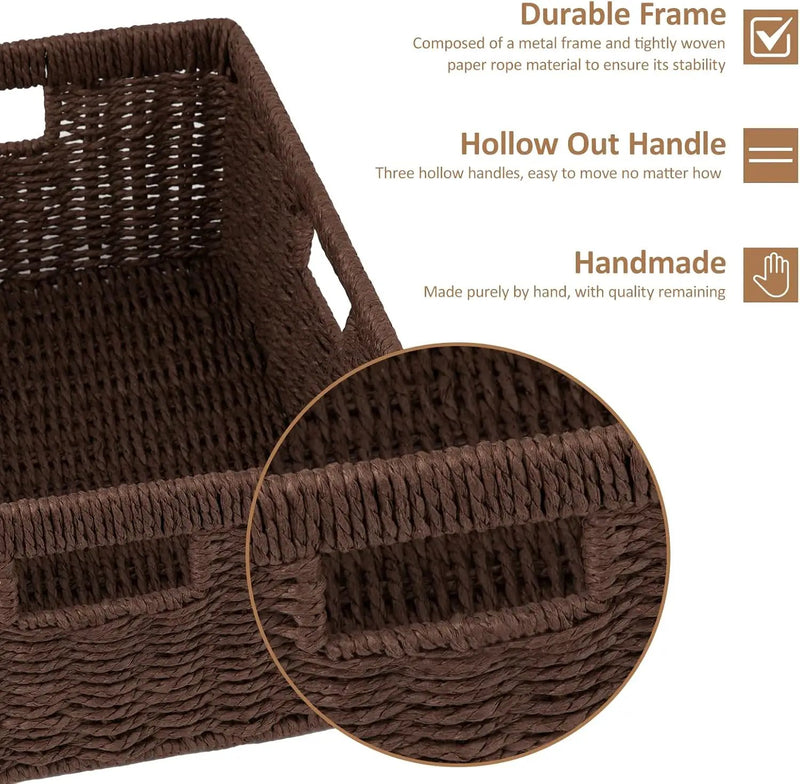 OIAHOMY Wicker Basket, Paper Shelf Basket with Built-in Handles, Rectangular Wicker Storage Bin for Pantry, Shelves, 1 Pack-Brown by GreenHaven Gardens