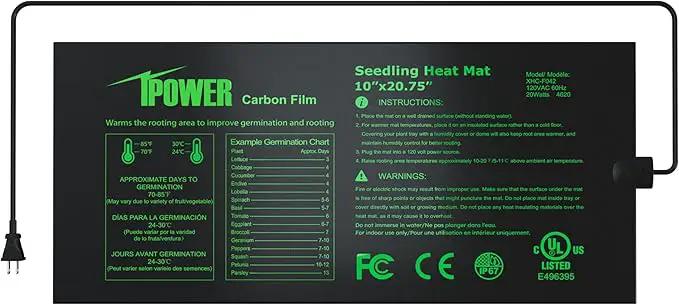iPower 10" x 20.75" Seeding Heat Mat with New-Upgraded Carbon Film, Indoor Gardening Plant Germination Starting Pad, Durable Waterproof, Black by GreenHaven Gardens