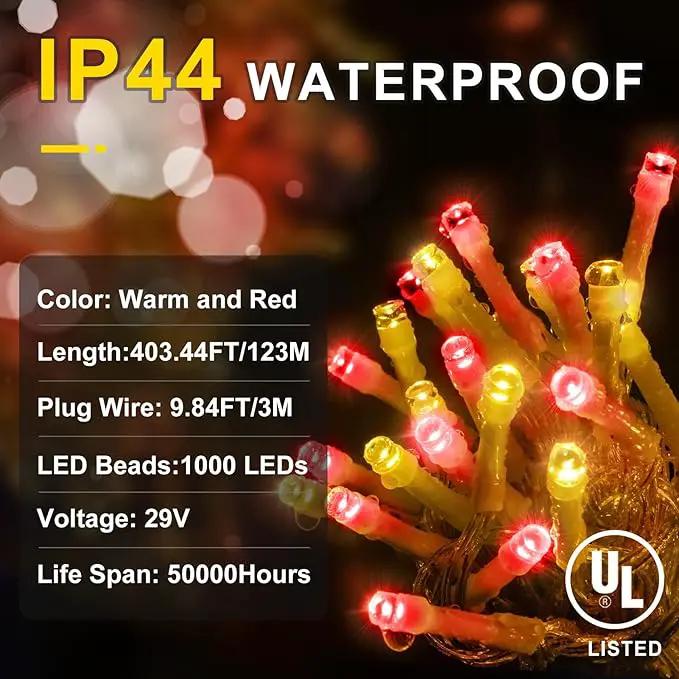 KNONEW 403ft 1000 LED String Lights Outdoor Christmas Lights 8 Modes & Timer Fairy Light Plug in Waterproof LED String Lights for Xmas Yard Tree Wedding Decorations (Red and Warm White) by GreenHaven Gardens