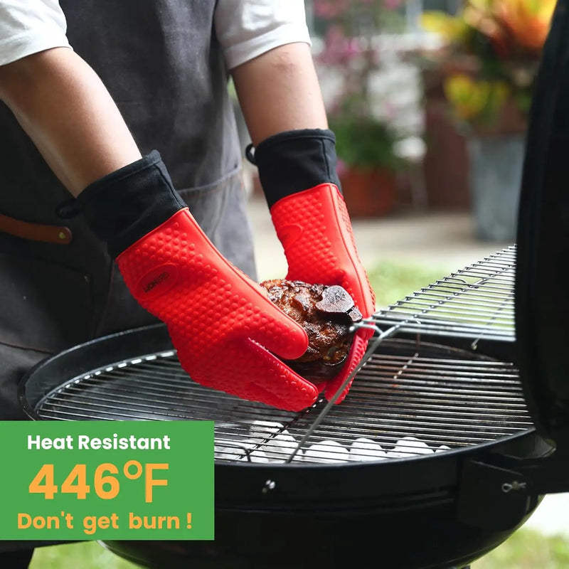 GEEKHOM BBQ Gloves Heat Resistant Oven Mitts - Silicone Grilling Gloves with 14" Long Arm Protection - Waterproof Pot Holder Non-Slip for Men & Women, Kitchen Cooking, Baking, Camping, Red by GreenHaven Gardens