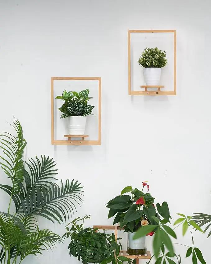 yadoker Wall Planters for Indoor Plants,Bamboo Hanging Plant Holders, Wall Decor Plant Stand, 2-Pack Window Plant Shelves for Living Room & Entryway by GreenHaven Gardens