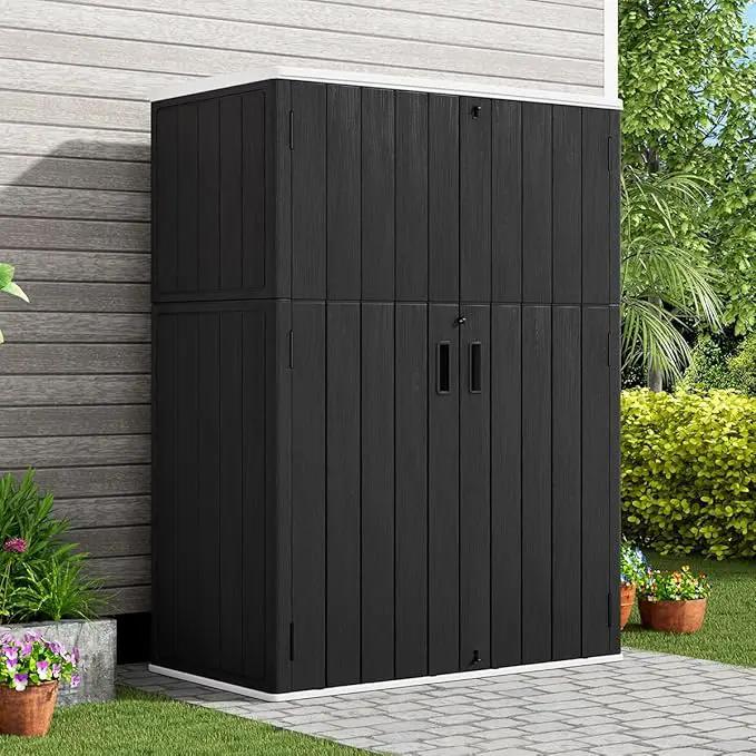 KINYING Outdoor Vertical Storage Shed,57 Cu.ft Outdoor Storage Cabinet Waterproof,Resin Sheds & Outdoor Storage Clearance for Garden,Patio,Backyard,Lockable (Black) by GreenHaven Gardens