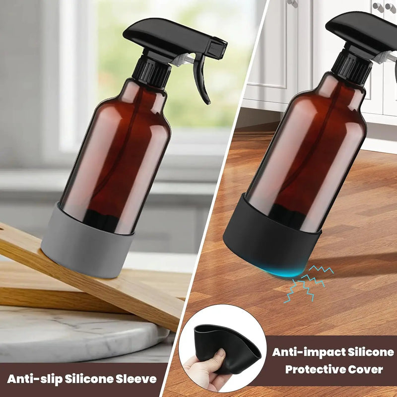 Glass Amber Spray Bottles with Silicone Sleeve, 2 Pack 16.9oz Refillable Containers with Adjustable Spray Nozzles, Empty Spray Bottle for Cleaning Solutions, Hair, Plants, Essential Oils (Black+Grey) by GreenHaven Gardens