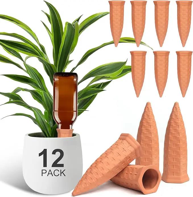 Plant Self Watering Stakes 12 Pack Terracotta Watering Spikes for Indoor and Outdoor Plants,Wine Bottle Plant Watering Devices, Automatic Plant Waterers for Vacation by GreenHaven Gardens