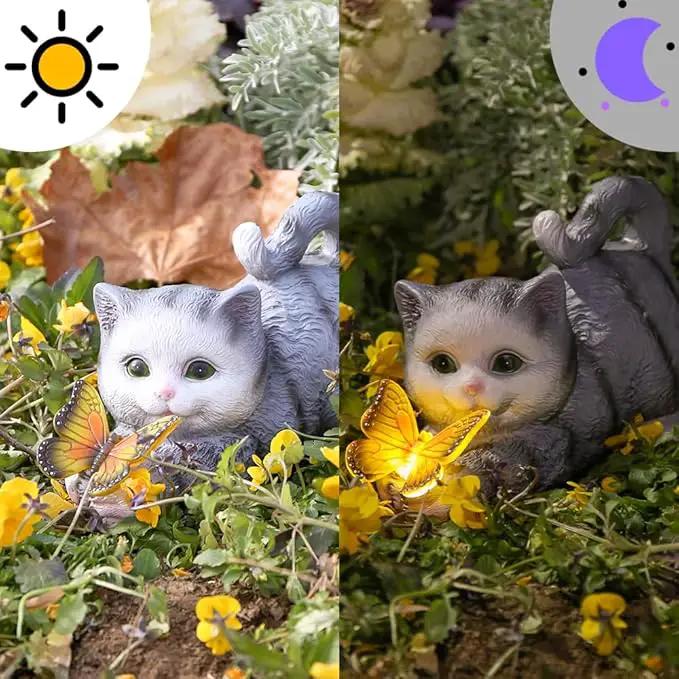 Solar Garden Statues Outdoor Cat Lights, Unique Housewarming Garden Gifts for Women Mom Wife Grandma and Sisters，Cute Cat Sculpture Decoration for Patio, Terrace, Balcony, Lawn by GreenHaven Gardens