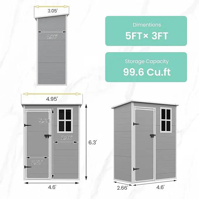 UDPATIO Outdoor Storage Shed 5x3 FT, Plastic Garden Shed for Bike, Garbage Can, Tool, Outside Sheds & Outdoor Resin Shed with Lockable Door for Backyard, Patio, Lawn, Grey & White by GreenHaven Gardens