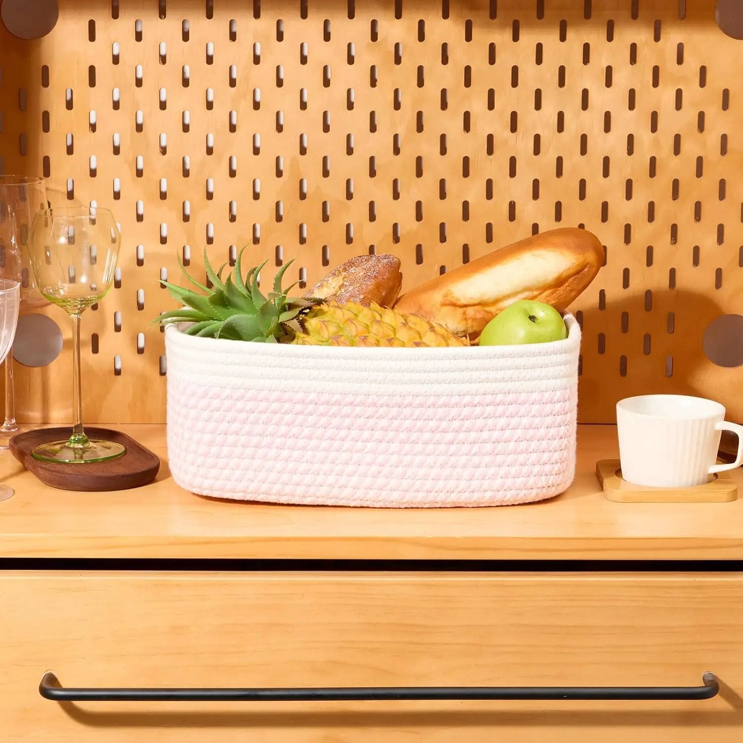 Small Storage Baskets for Organizing | Closet Organizer Bins | Shelf Toy Basket | Woven Rope Baskets | Cube Decorative Box | Shallow Basket | 13x8.5x5.1” | 3 Packs White Pink by GreenHaven Gardens