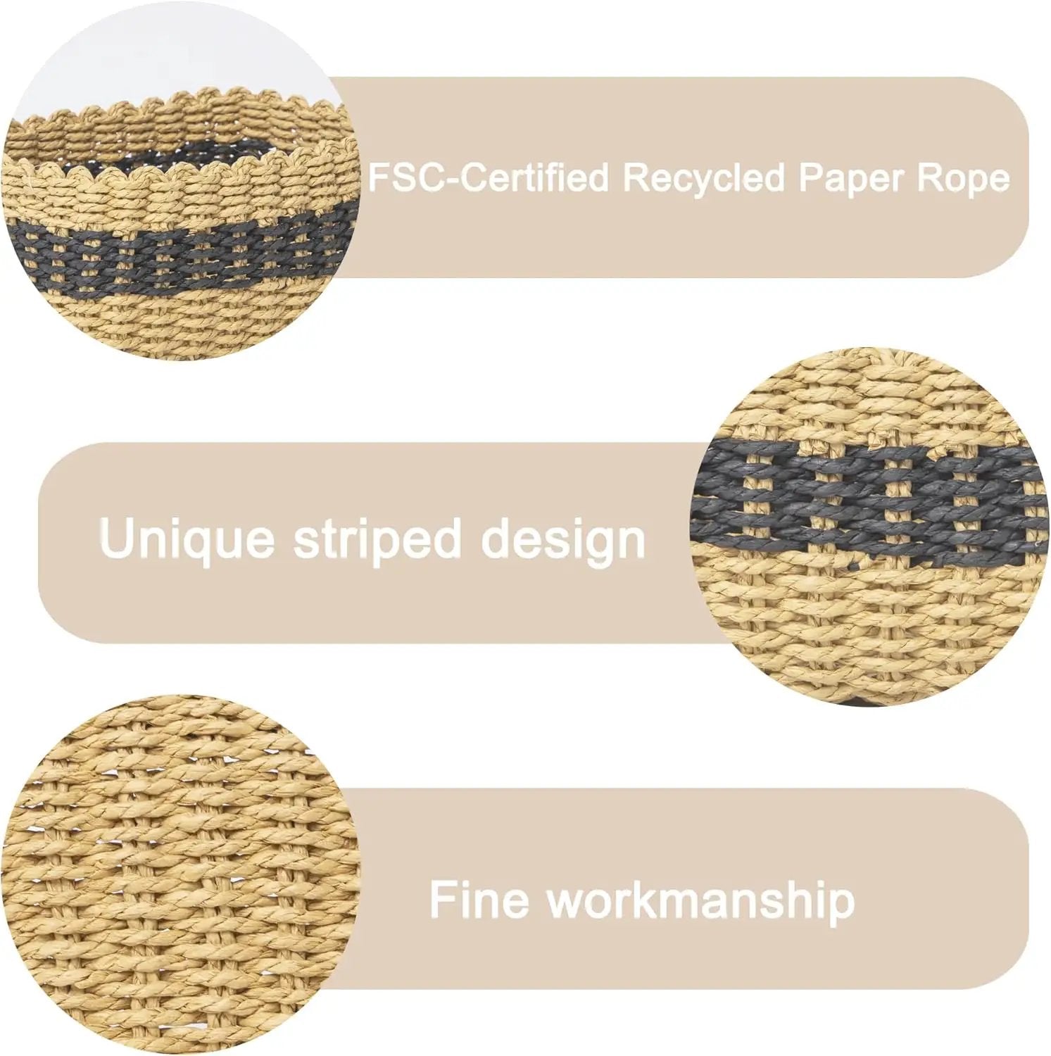 Small baskets for Organizing,Cute woven Storage basket with recycled paper rope for Shelves Bathroom,Little decorative basket,Set of 3 (Desert&Black) by GreenHaven Gardens