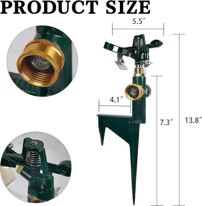 Hourleey 2 Pack Impact Sprinklers for Yard, Adjustable Pulsating Water Sprinkler Head on Step Spike, Zinc Alloy Lawn Sprinkler for 360 Degree Large Area Patio Garden Irrigation by GreenHaven Gardens