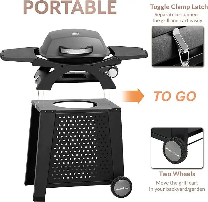 MASTER COOK Propane Gas Grill, Portable Tabletop Barbecue Grill with Cart for Patio, Camping, Travel by GreenHaven Gardens