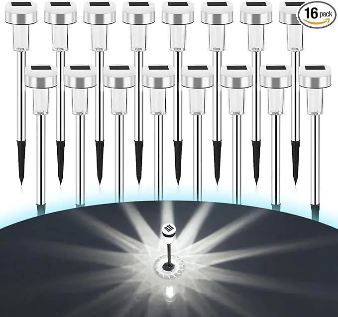 TWINSLUXES 16 Pack Solar Pathway Lights Outdoor Dual Light Source LED Solar Waterproof Pathway Lights for Garden Patio and Walkway Decoration Cool White by GreenHaven Gardens