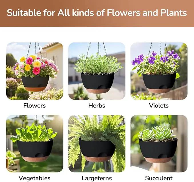 12 Inch Hanging Baskets for Plants Outdoor, Hanging Planters for Indoor Outdoor Plants, Hanging Planter with Self Watering, Hanging Flower Pots (Black) by GreenHaven Gardens