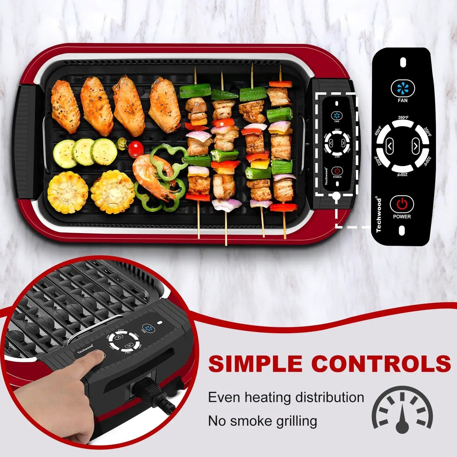 Techwood Smokeless Grill 1500W indoor Grill with Tempered Glass Lid, Compact & Portable Non-stick BBQ Grill, Turbo Smoke Extractor Technology, Drip Tray& Removable Plate by GreenHaven Gardens