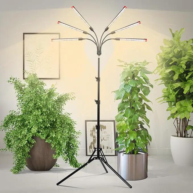 6-Head Grow Lights for Indoor Plants with Stand 54W, LED Plant Grow Light for Tall Houseplants, Bonsai Tree, Full Spectrum Growing Lamp with 4,8,12 Hr Timer, 24"-64" Adjustable Height by GreenHaven Gardens