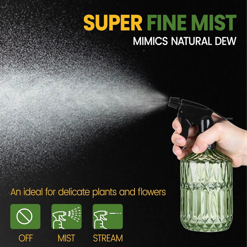 Glass Plant Mister Bottle - 13.5 oz Refillable Leak Proof Water Spray Bottle for Indoor Plants, Spring Gardening,Cleaning, Hair, Pets Care with Adjustable Mist Nozzle (Green) by GreenHaven Gardens