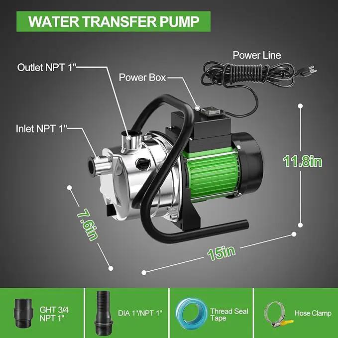 Water Transfer Pump 1.6HP 1800GPH Shallow Well Pump Electric Garden Pressure Booster Pumps for Pool Draining Farm Irrigation Lake Lawn Sprinkler System by GreenHaven Gardens