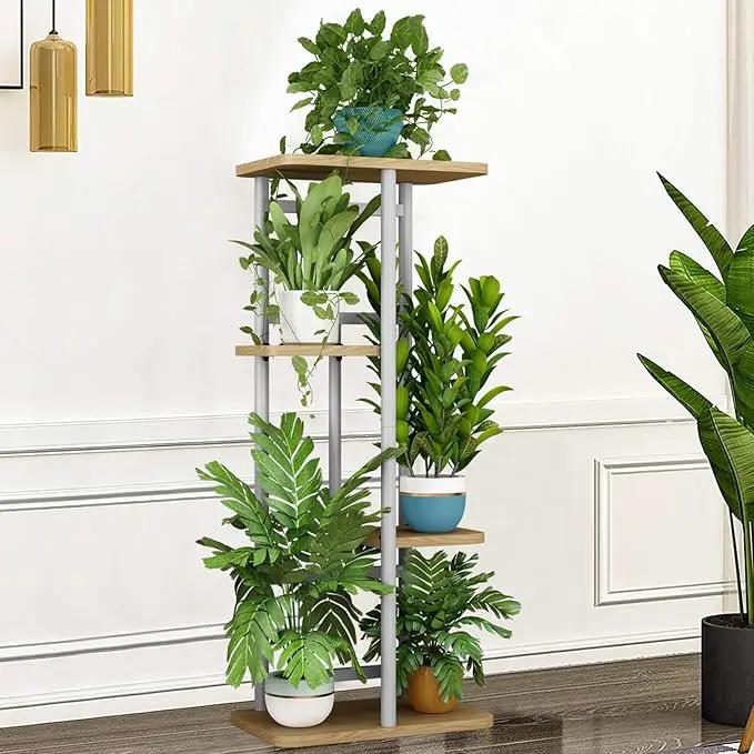 LINZINAR Plant Stand 4 Tier 5 Potted Indoor Plant Shelf Multiple Stands for Garden Corner Balcony Living Room (4 Tier 5 Potted, White) by GreenHaven Gardens
