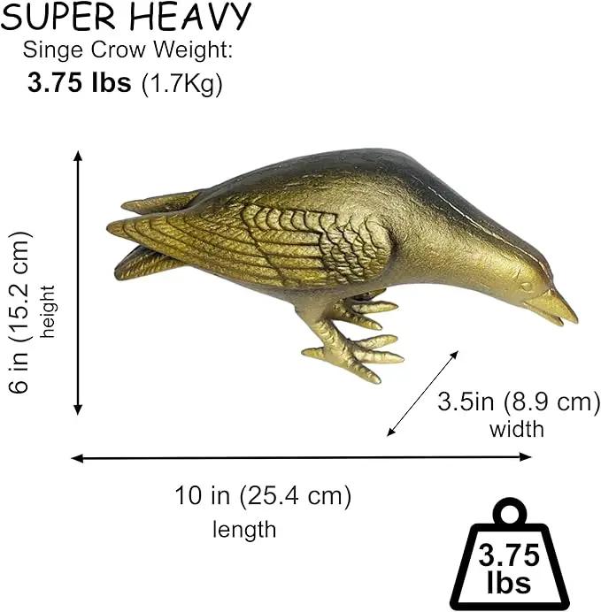 NACH Crow Decor, 10 x 3.5 x 6 inch, Cast Iron Antique Gold Raven Statue, Raven Decor for Outside - Head Down Crow Statue by GreenHaven Gardens