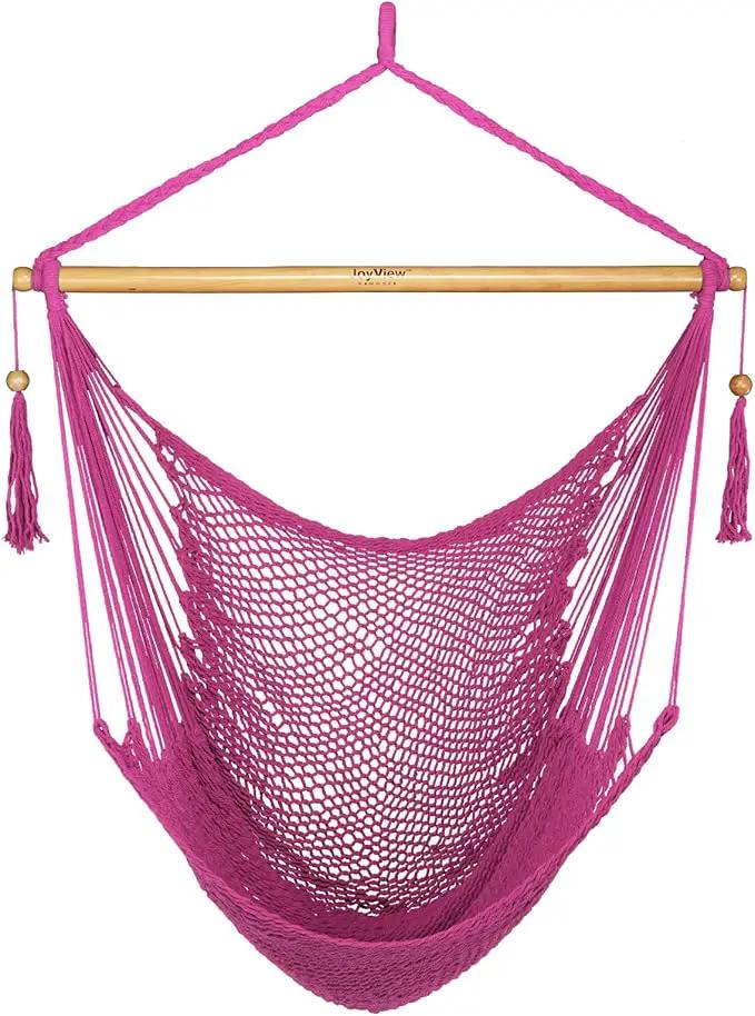 JoyView Hammock Chair with Spreader Bar Caribbean Hammock Swing Chair 300 LBS Weight Capacity XL Rope Hanging Chair for Outdoor Indoor Garden Yard - Pink by GreenHaven Gardens