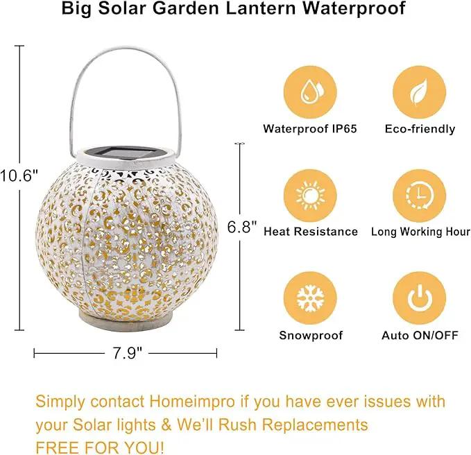 Outdoor Solar Big Lantern Waterproof Hanging Garden Decorative Metal Lights LED Table Lamp,Yard Patio Decor, Christmas Gifts for Mom (White,1Pack) by GreenHaven Gardens