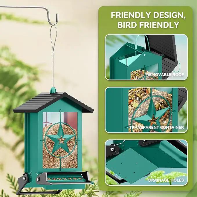 Squirrel Proof Bird Feeder for Outdoors Hanging, Metal Wild Bird Seed Feeder with Bilateral Weight-Activated Perches, 5LB Large Capacity Wild Bird Feeders for Outside Finch, Cardinal, Blue Jay by GreenHaven Gardens