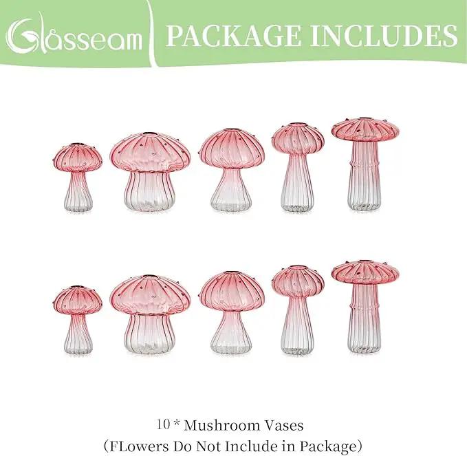 Glasseam Mushroom Plant Propagation Stations: Pink Glass Terrarium Jar Set of 10 Cute Planters for Indoor Plants Mini Propagate Station Unique Christmas Birthday Gifts for Women Home Office Decor by GreenHaven Gardens