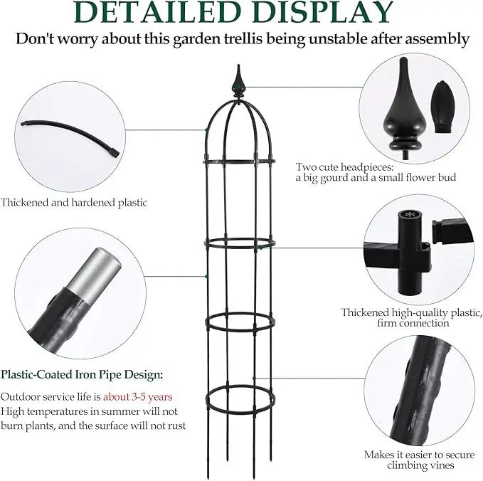 Obelisk Trellis for Climbing Plants Outdoor 6.6ft, Garden Tower Trellis for Potted Plants Indoor with Twist Tie, Clips and Butterflies Rustproof Coated Metal Support for Vines Rose 2Pack by GreenHaven Gardens