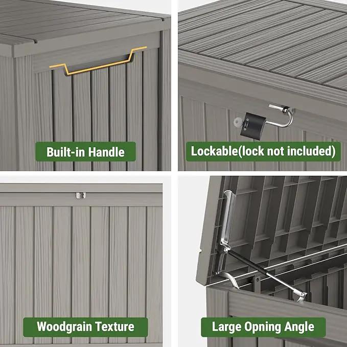 Mars Villa 180 Gallon Outdoor Storage Box Waterproof, Extra Large Resin Deck Box, Outside Storage Bin for Patio Furniture Cushions, Pool Supplies, Sports Gear, UV Resistant and Weatherproof, Greige by GreenHaven Gardens