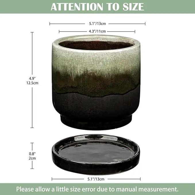 Oairse Ceramic Pot for Plants - 5.5 inch Small Planter with Drainage Hole and Saucers - Gradient Black Outdoor Indoor Flower Pot for Succulent, Cactus, Snake Plant, Herb by GreenHaven Gardens
