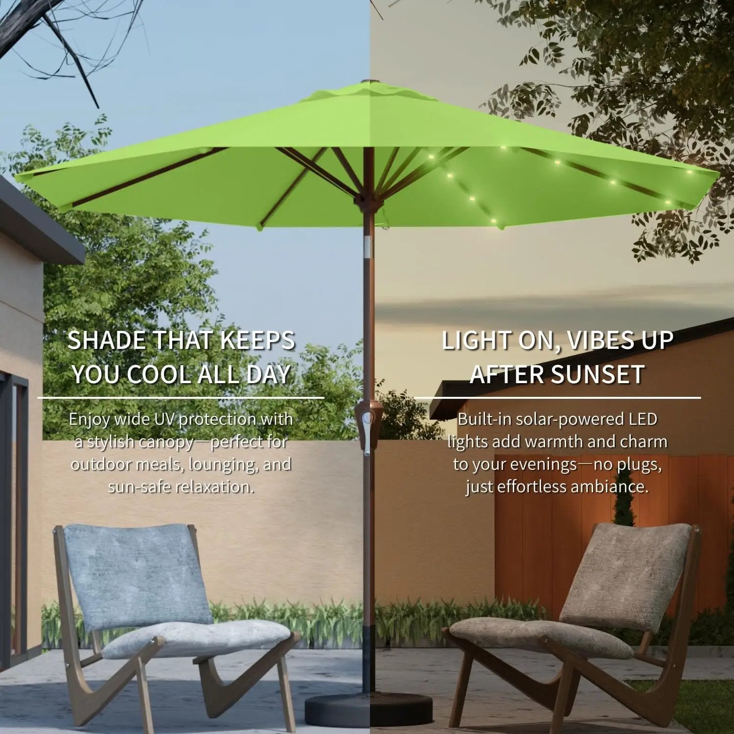 9FT Solar Umbrella 32 LED Lighted Patio Umbrella Table Market Umbrella w/Tilt and Crank, UV-Resistant Outdoor Umbrella for Pool, Garden, Deck, Apple Green by GreenHaven Gardens