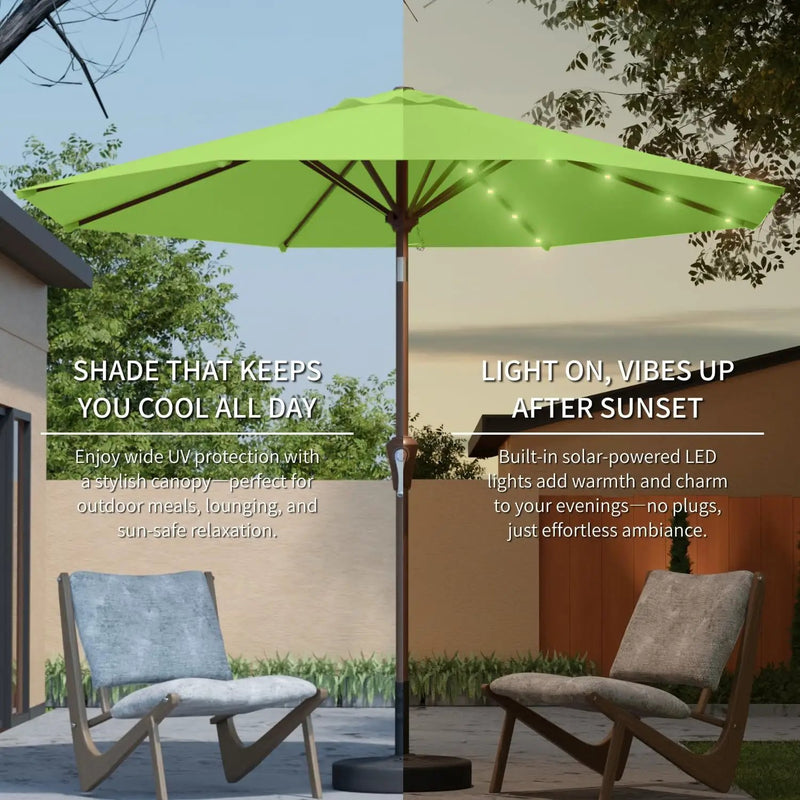 9FT Solar Umbrella 32 LED Lighted Patio Umbrella Table Market Umbrella w/Tilt and Crank, UV-Resistant Outdoor Umbrella for Pool, Garden, Deck, Apple Green by GreenHaven Gardens