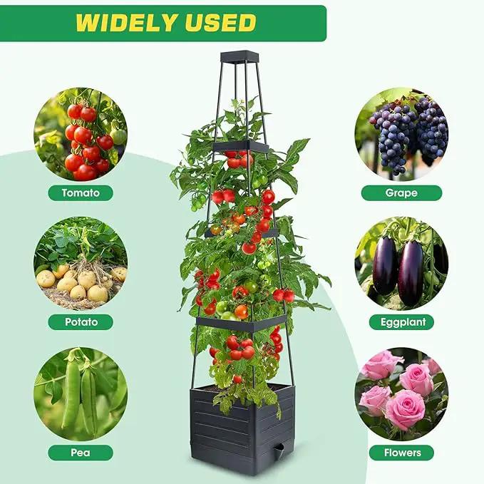 2Pack Raised Garden Bed Planter Box with Trellis, 57" Self-Watering Tomato Cage Planters for Climbing Plants Vegetable Vine Flowers Outdoor & Indoor (57x9.8x9.8IN) by GreenHaven Gardens