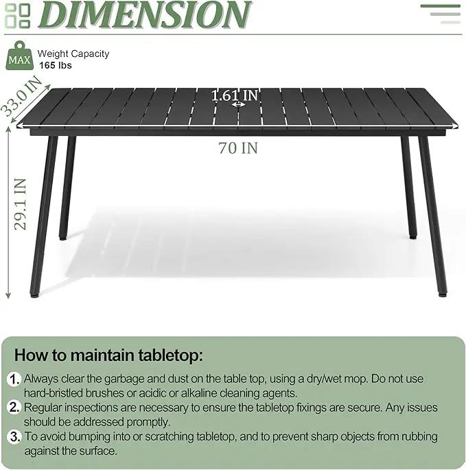 Outdoor Dining Table for 6, 70inch Patio Dining Table with Wooden-Like Top and Aluminum Frame, Rectangular Table with Umbrella Hole Outdoor Furniture, Only Table, Black by GreenHaven Gardens