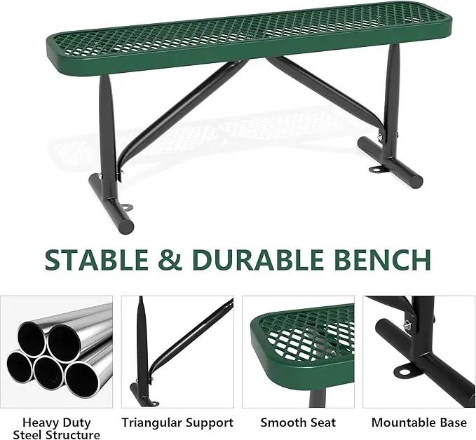48" L Outdoor Steel Flat Bench, Heavy Duty Metal Park Bench for Outside, Expanded Metal, Commercial Benches Mesh Bench for Shopping Mall, Store, Lawn, Park, Patio, Deck, Garden (Green, 4FT) by GreenHaven Gardens