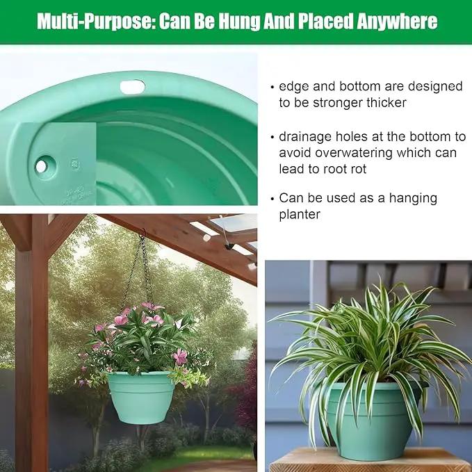 Plant Pots Set of 5, 10 Inch Round Flower Pots, Thickened Plant Planters with Drainage Holes, Garden Pots for Indoor Outdoor (Sky Blue) by GreenHaven Gardens