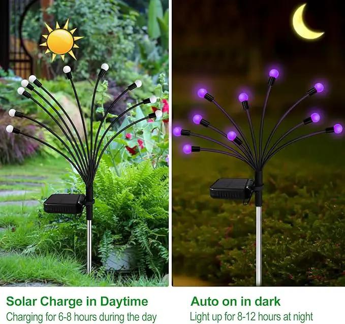 Kohlrabi Solar Garden Lights Outdoor, 6 Pack 60 LED Solar Purple Firefly Lights Waterproof, Sway by Wind, Solar Swaying Light for Yard Patio Backyard Garden Planter Flower Bed Pathway Decoration by GreenHaven Gardens