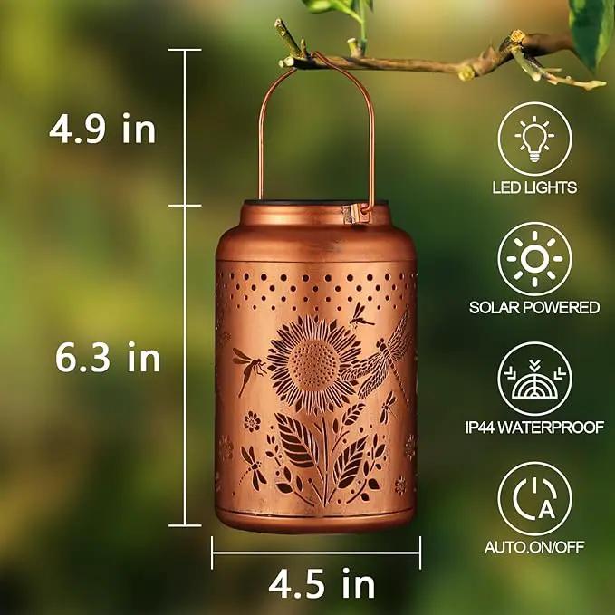 Solar Lanterns Outdoor Waterproof Hummingbird Garden Decor Christmas Gifts for Women Mom Grandma Hanging Lights Metal Decoration Outside for Yard, Patio,Backyard,Porch(Dragonfly and Sunflower) by GreenHaven Gardens