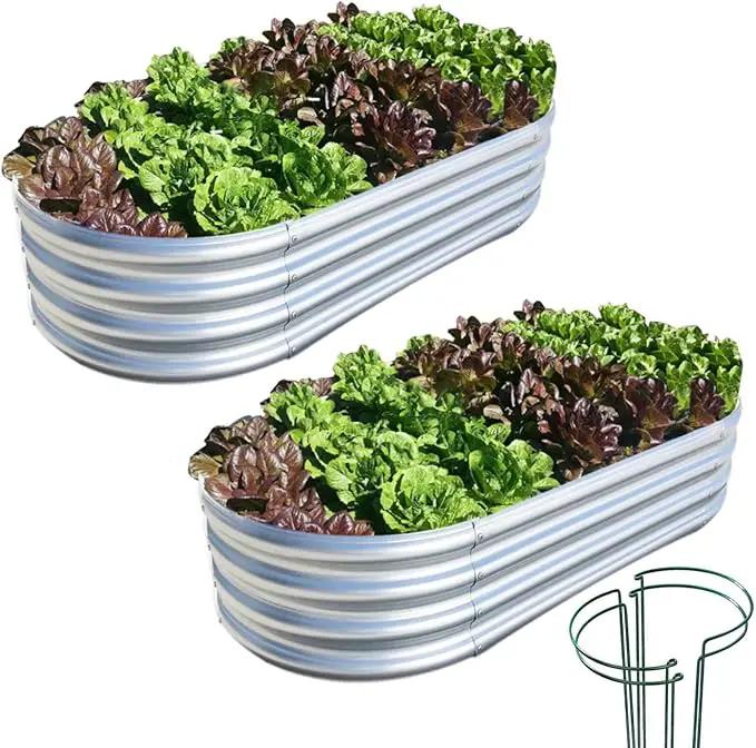 Raised Garden Bed, 2 Pcs 5×3×1ft Outdoor Galvanized Planter Boxes, Galvanized Garden Beds Outdoor with Metal Plant Stakes, Large Raised Garden Stock Tank, Garden Beds Outdoor for Vegetables by GreenHaven Gardens