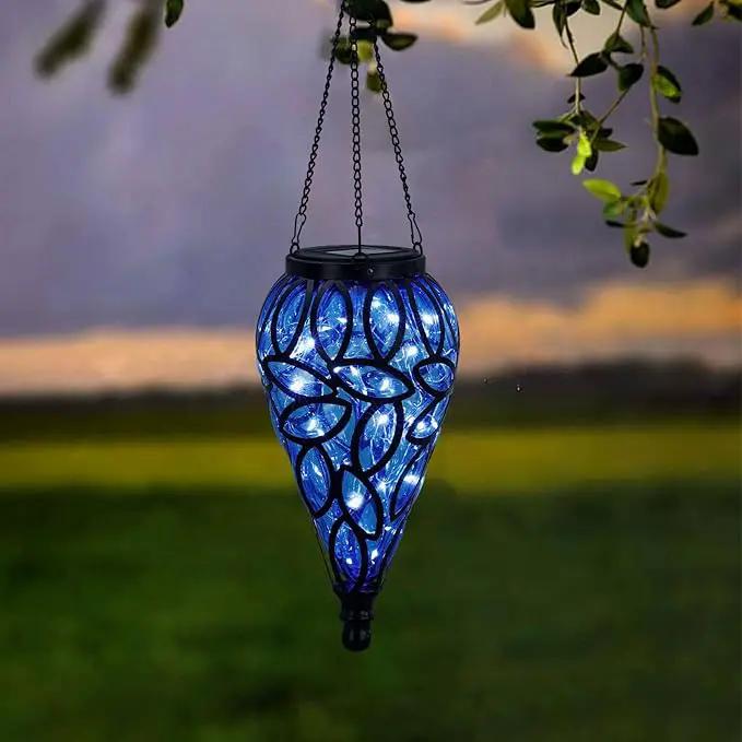 Solar Hanging Lantern Outdoor Lights, Tear-Shaped 15 LEDs Cool White Hanging Lights with S Hooks Decor in Garden, Yard, Pathway, Front Door and Landscape by GreenHaven Gardens