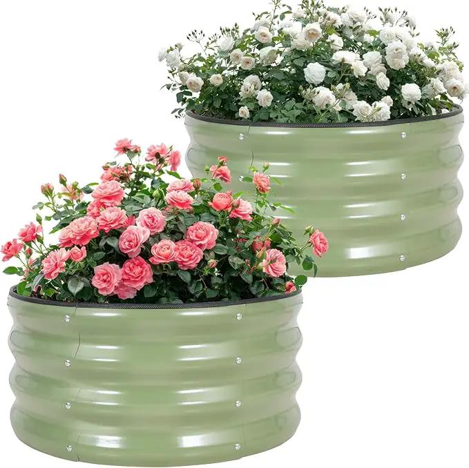 Galvanized Round Raised Garden Bed Outdoor-2Pack Raised Beds for Gardening| Metal Planter Box 2x2x1FT, Green by GreenHaven Gardens