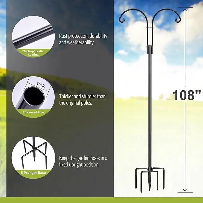 XDW-GIFTS Double Shepherds Hooks for Outdoor, 2-Pack Heavy Duty Garden Pole for Hanging Bird Feeder, Plant Baskets, Solar Light Lanterns, Garden Plant Hanger Stands with 5 Base Prongs by GreenHaven Gardens